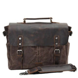 Crazy Horse Leather Imploage Canvas Shoulder Bag_c