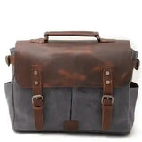 Crazy Horse Leather Imploage Canvas Shoulder Bag_c