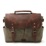 Crazy Horse Leather Imploage Canvas Shoulder Bag_c