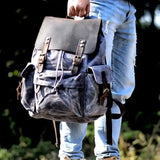 Crazy Horse en cuir imperméable Canvas Backpack_F