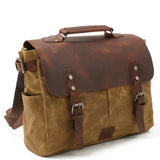 Crazy Horse Leather Imploage Canvas Shoulder Bag_c