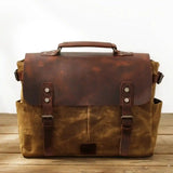 Crazy Horse Leather Imploage Canvas Shoulder Bag_c