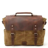 Crazy Horse Leather Imploage Canvas Shoulder Bag_c