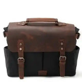 Crazy Horse Leather Imploage Canvas Shoulder Bag_c