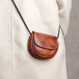 Handmade Vintage Leather Women's Coin Purse Vegetable Tanned Belt Shoulder Strap Crossbody Bag Men's Card Bag Key Storage Wallet