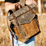 Crazy Horse en cuir imperméable Canvas Backpack_D
