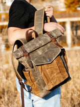Crazy Horse en cuir imperméable Canvas Backpack_D