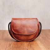 Handmade Vintage Leather Women's Coin Purse Vegetable Tanned Belt Shoulder Strap Crossbody Bag Men's Card Bag Key Storage Wallet