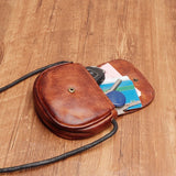 Handmade Vintage Leather Women's Coin Purse Vegetable Tanned Belt Shoulder Strap Crossbody Bag Men's Card Bag Key Storage Wallet