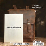 クレイジーホースレザーリュックサックのサイズ比較。14インチノートPCが収納可能な大容量で、ビジネスにも対応。