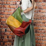 Genuine leather patchwork shoulder bag