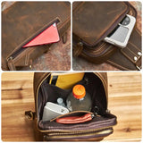 クレイジーホースレザー クロスボディーバック_Tの収納例。スマホやペットボトルなど日常必需品を整理可能。